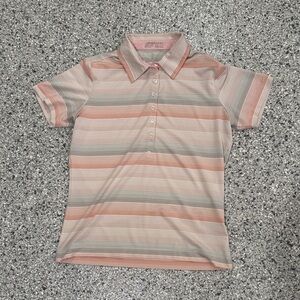 Nike Women’s Polo Shirt with Pink, Orange, and Gray Stripes